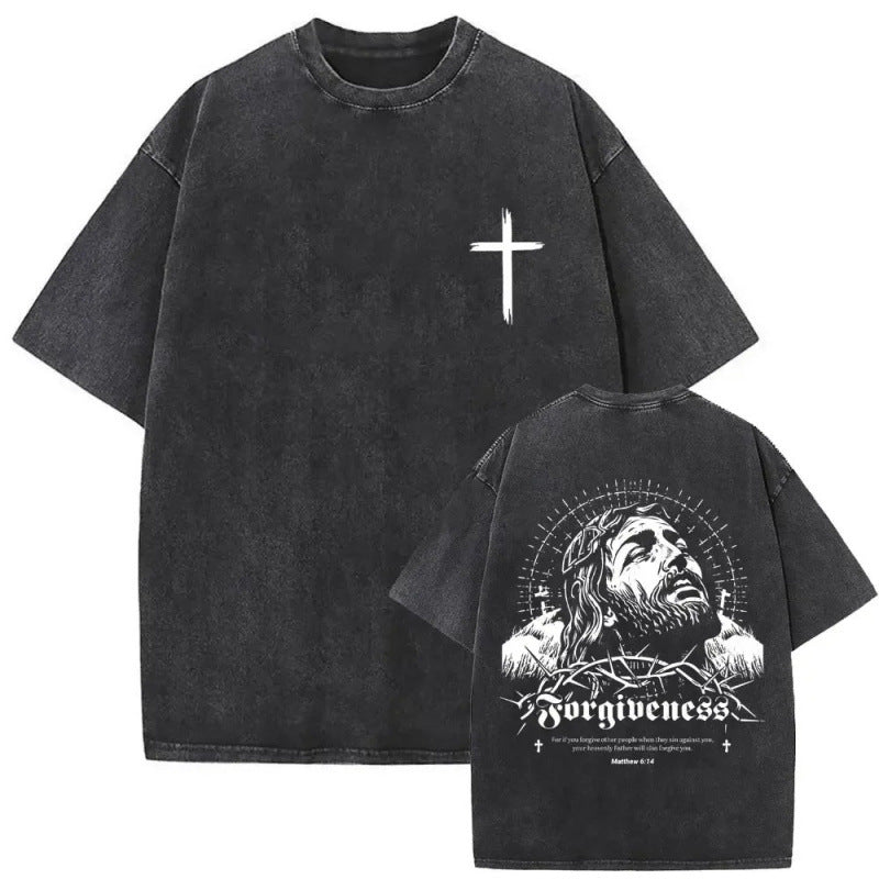Men's Christian Shirt Featuring a Vintage Bible Print on Washed Cotton in a Relaxed fit, Suitable for Any Occasion