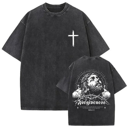 Men's Christian Shirt Featuring a Vintage Bible Print on Washed Cotton in a Relaxed fit, Suitable for Any Occasion