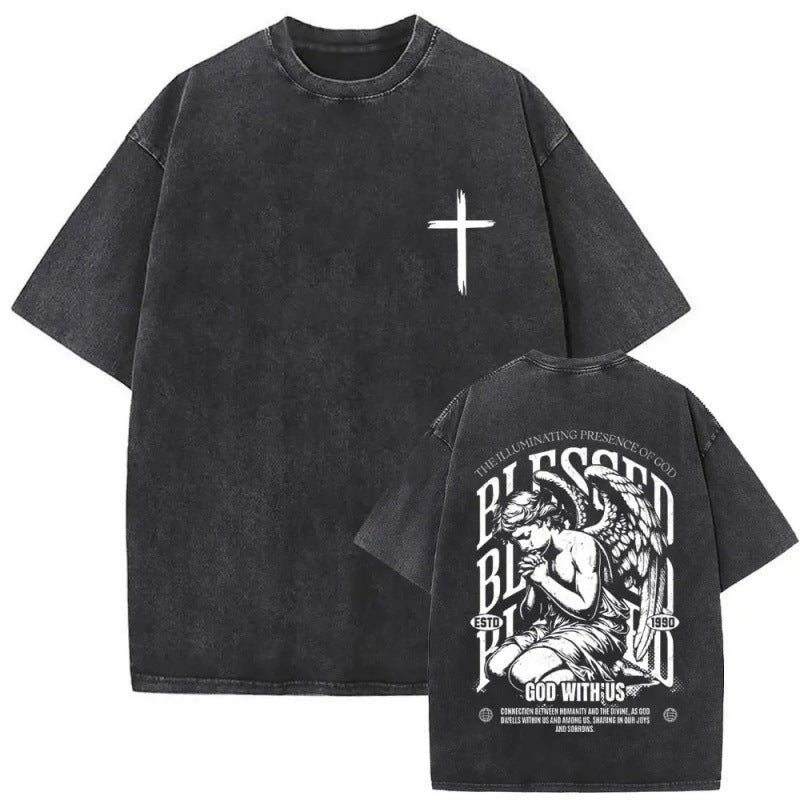 Men's Christian Shirt Featuring a Vintage Bible Print on Washed Cotton in a Relaxed fit, Suitable for Any Occasion