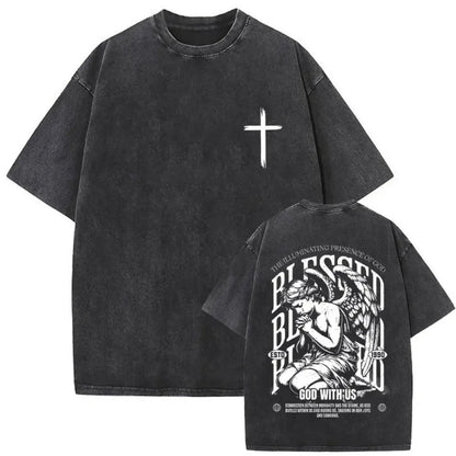Men's Christian Shirt Featuring a Vintage Bible Print on Washed Cotton in a Relaxed fit, Suitable for Any Occasion
