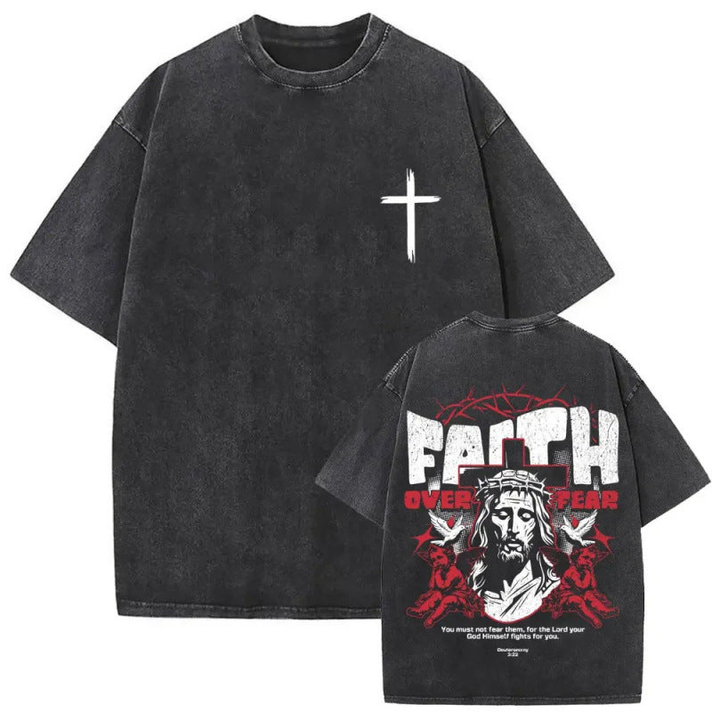 Men's Christian Shirt Featuring a Vintage Bible Print on Washed Cotton in a Relaxed fit, Suitable for Any Occasion