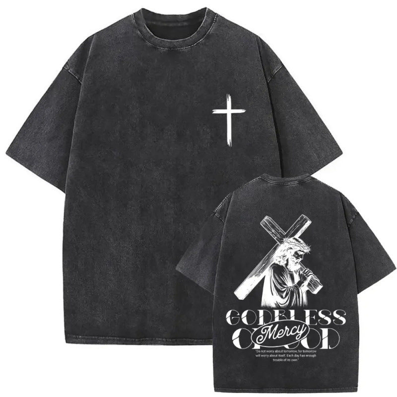 Men's Christian Shirt Featuring a Vintage Bible Print on Washed Cotton in a Relaxed fit, Suitable for Any Occasion