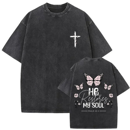 Men's Christian Shirt Featuring a Vintage Bible Print on Washed Cotton in a Relaxed fit, Suitable for Any Occasion