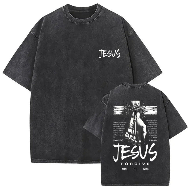 Men's Christian Shirt Featuring a Vintage Bible Print on Washed Cotton in a Relaxed fit, Suitable for Any Occasion