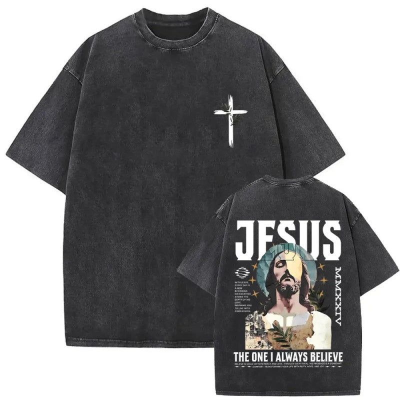 Men's Christian Shirt Featuring a Vintage Bible Print on Washed Cotton in a Relaxed fit, Suitable for Any Occasion