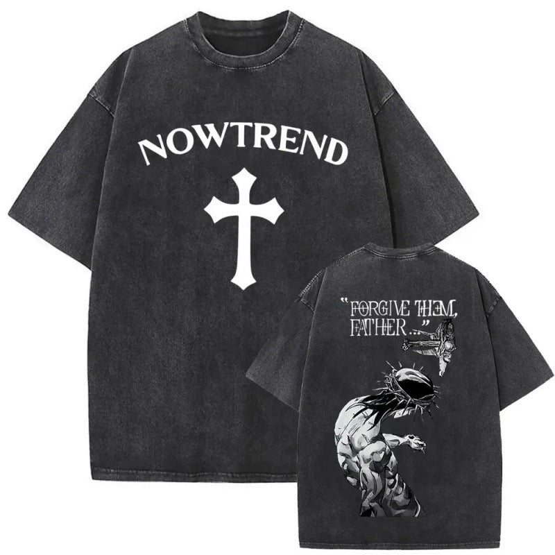 Men's Christian Shirt Featuring a Vintage Bible Print on Washed Cotton in a Relaxed fit, Suitable for Any Occasion