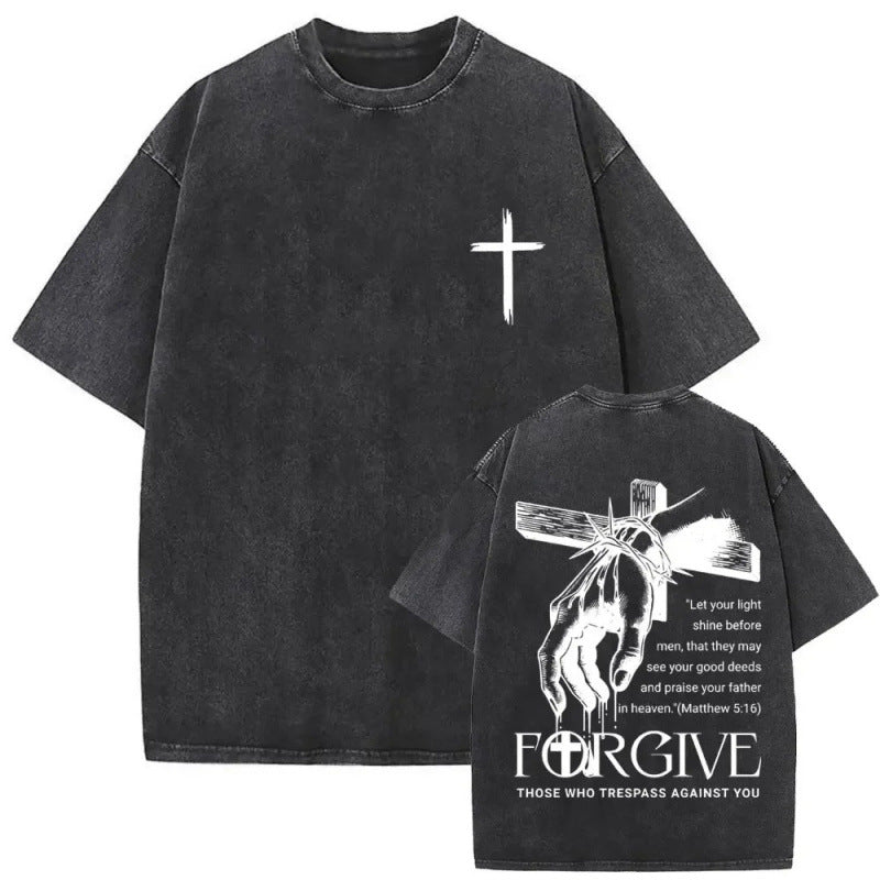 Men's Christian Shirt Featuring a Vintage Bible Print on Washed Cotton in a Relaxed fit, Suitable for Any Occasion
