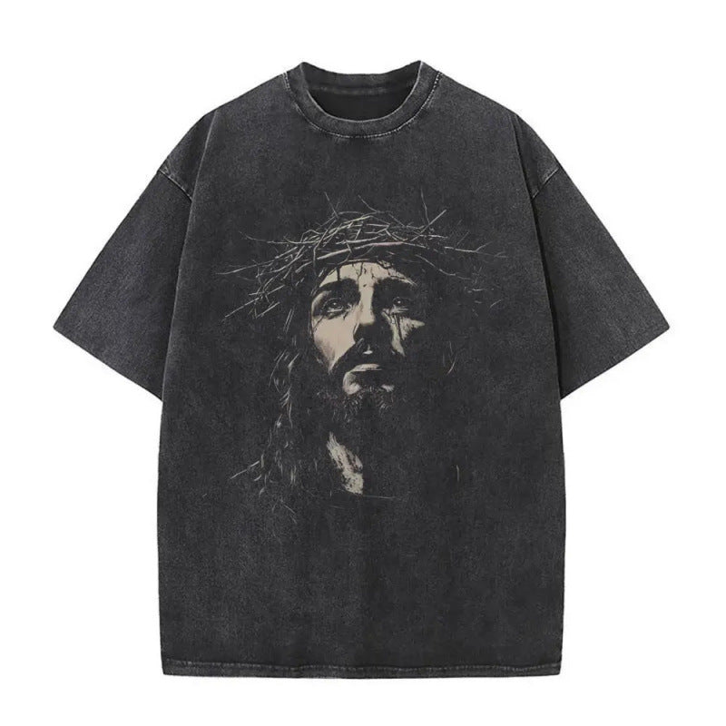Men's Christian Shirt Featuring a Vintage Bible Print on Washed Cotton in a Relaxed fit, Suitable for Any Occasion
