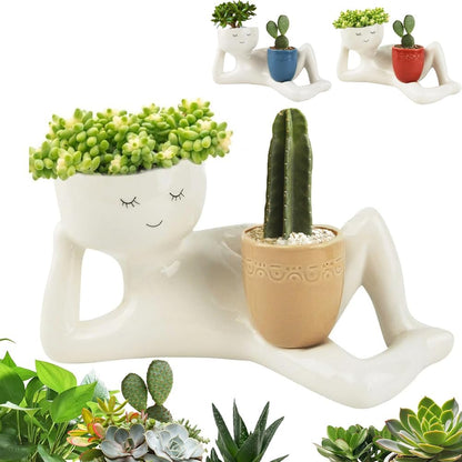 Lazy Guy Planter, Lazy Little Character Flowerpot, Relaxing Person Holding Pot Planter