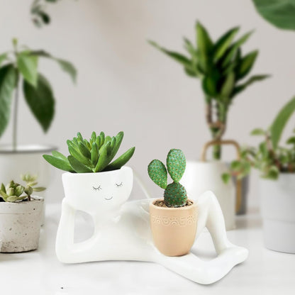 Lazy Guy Planter, Lazy Little Character Flowerpot, Relaxing Person Holding Pot Planter