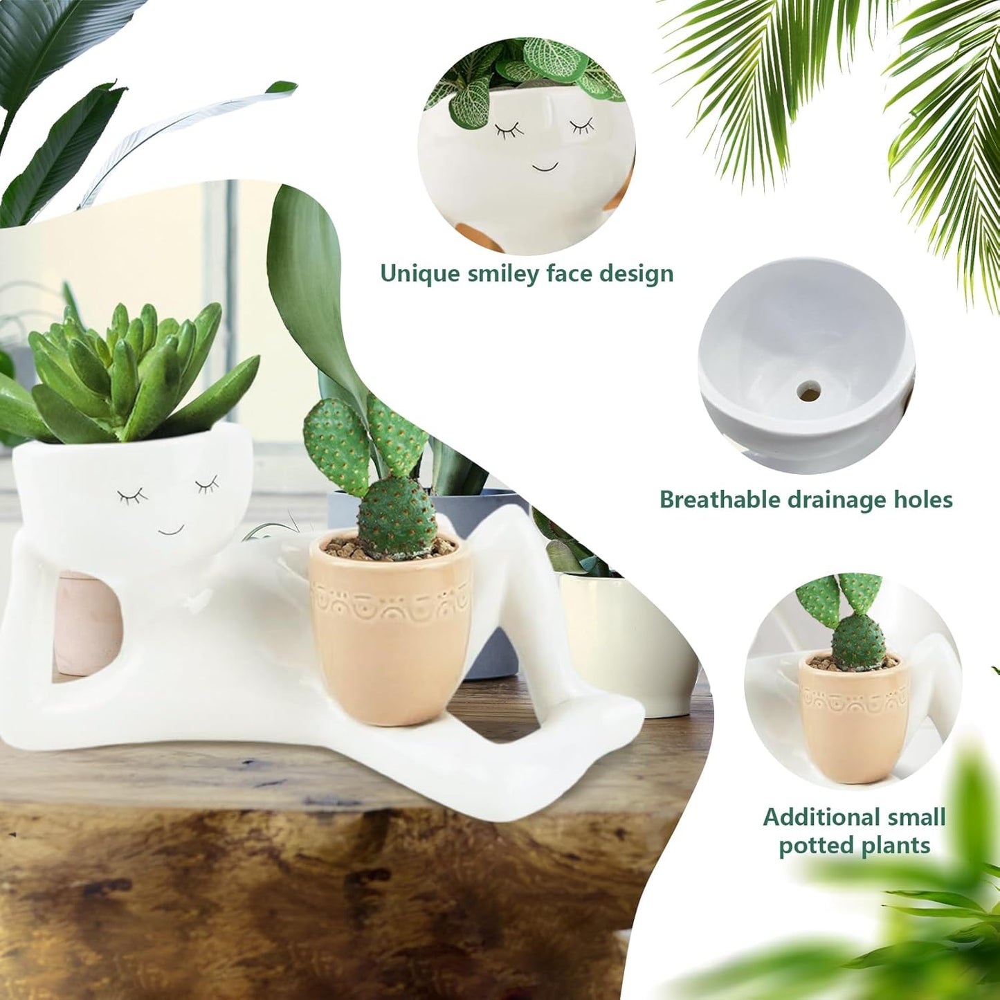 Lazy Guy Planter, Lazy Little Character Flowerpot, Relaxing Person Holding Pot Planter