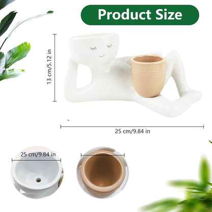 Lazy Guy Planter, Lazy Little Character Flowerpot, Relaxing Person Holding Pot Planter
