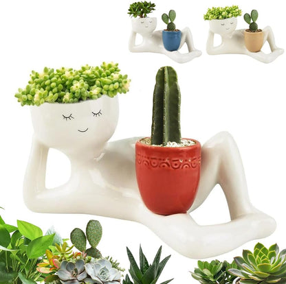 Lazy Guy Planter, Lazy Little Character Flowerpot, Relaxing Person Holding Pot Planter