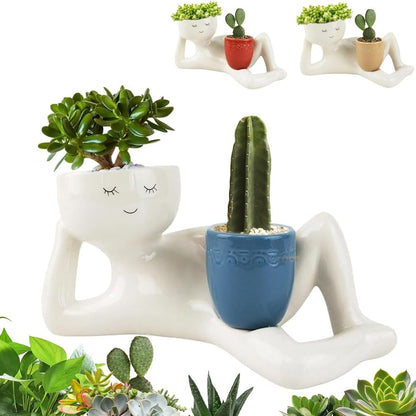 Lazy Guy Planter, Lazy Little Character Flowerpot, Relaxing Person Holding Pot Planter