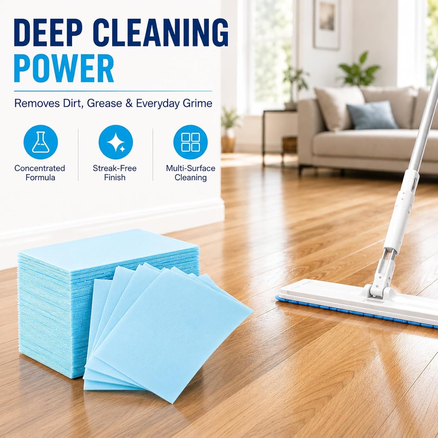 🧼🫧Multi-Surface Floor Cleaner Tablets, Deep Cleaning Floor Cleaning Solution Tablets for Hardwood, Tile, Laminate & Vinyl Floors, Blue Jasmine Scent, 30 Count