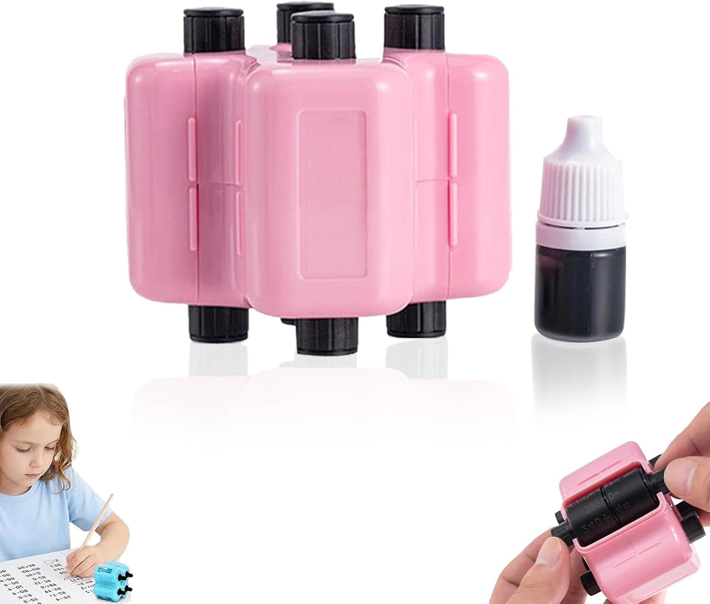 📒4-in-1 Math Roller Stamp, Roller Digital Teaching Stamps Addition, Subtraction, Multiplication & Fill-in-The-Blank Practice Tool