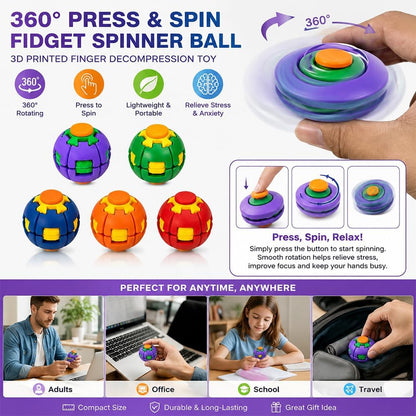 Fidget Spinner Decompression Ball, 360° Press & Spin Fidget Ball
