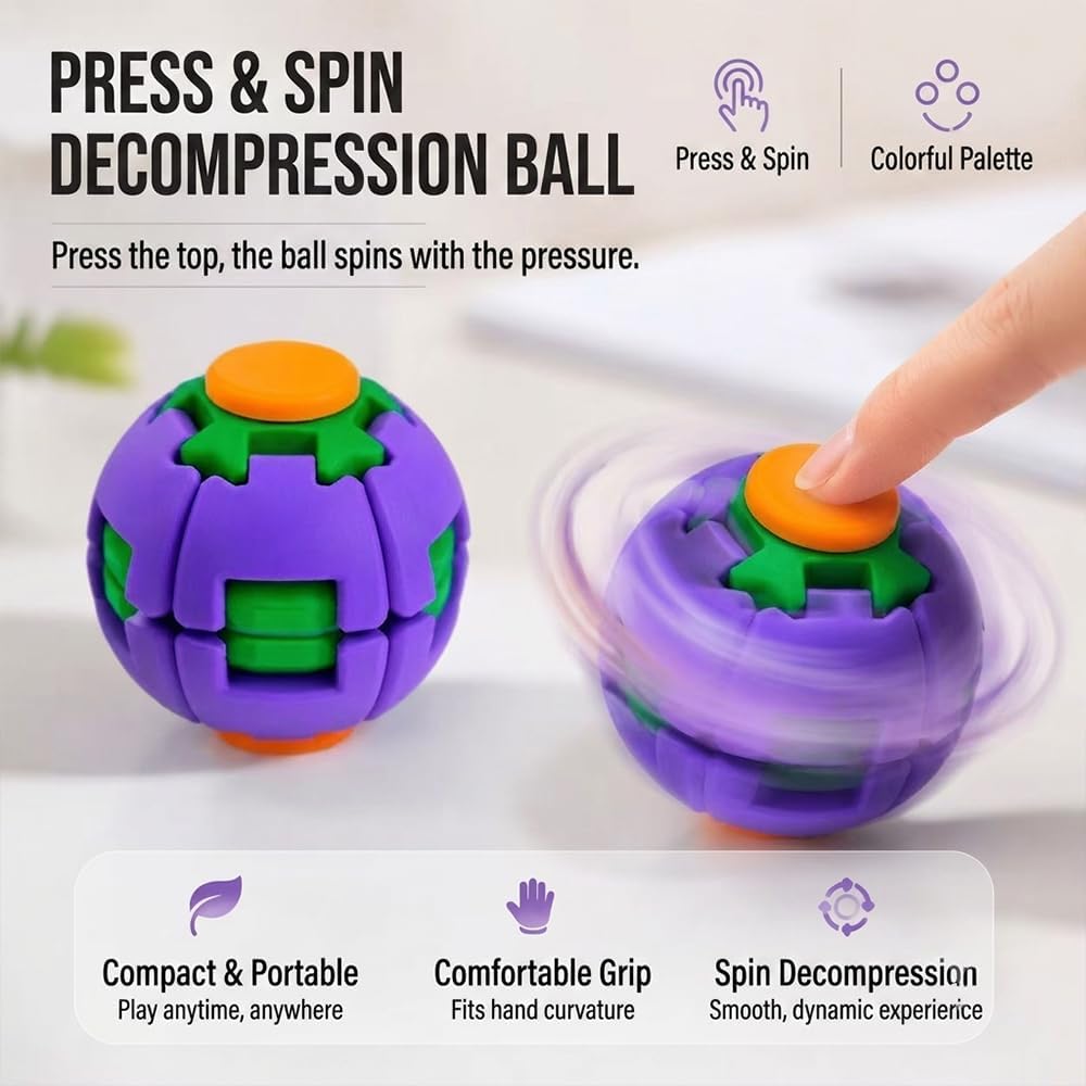 Fidget Spinner Decompression Ball, 360° Press & Spin Fidget Ball