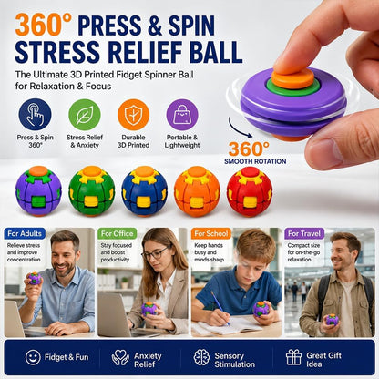 Fidget Spinner Decompression Ball, 360° Press & Spin Fidget Ball