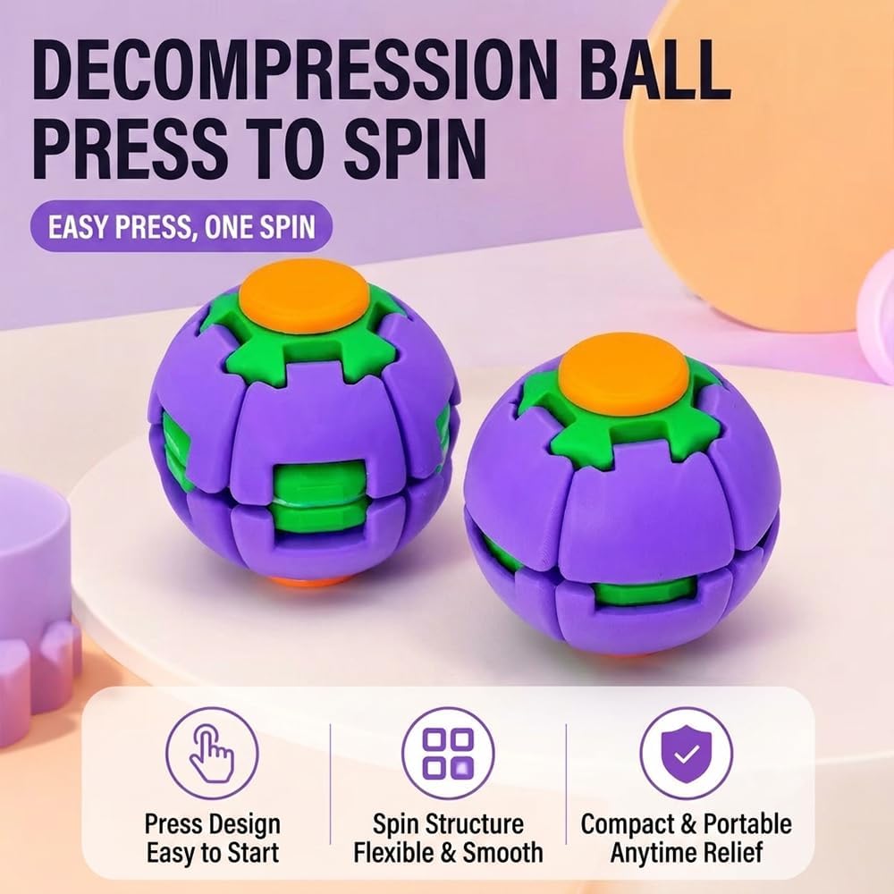 Fidget Spinner Decompression Ball, 360° Press & Spin Fidget Ball