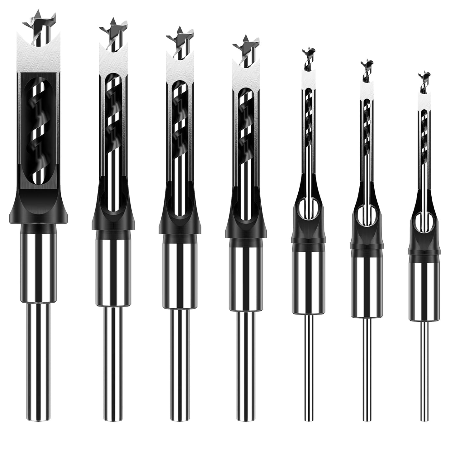 7pcs Square Hole Drill Bits, Mortise Chisel Drill Bit Tools 1/4", 5/16", 3/8", 9/16", 5/8", 1/2",3/4" HSS