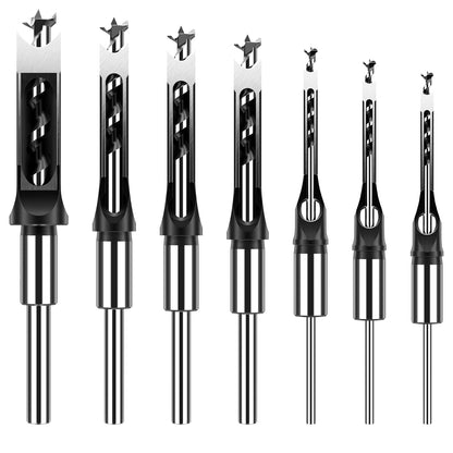 7pcs Square Hole Drill Bits, Mortise Chisel Drill Bit Tools 1/4", 5/16", 3/8", 9/16", 5/8", 1/2",3/4" HSS