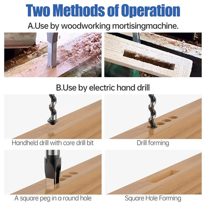 7pcs Square Hole Drill Bits, Mortise Chisel Drill Bit Tools 1/4", 5/16", 3/8", 9/16", 5/8", 1/2",3/4" HSS