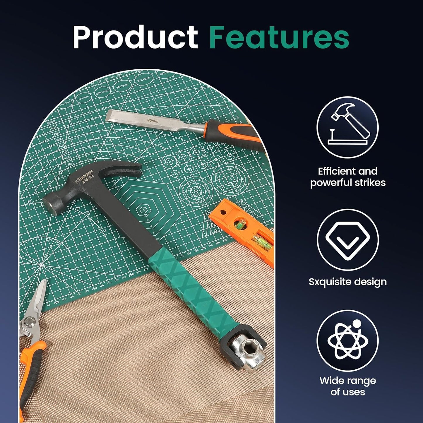 🛠️🛠️Heavy Duty Claw Framing Hammer - 17.5 oz High Carbon Steel Rip Claw Hammer with Side Nail Puller, Milled Face & Shock Absorbing Grip