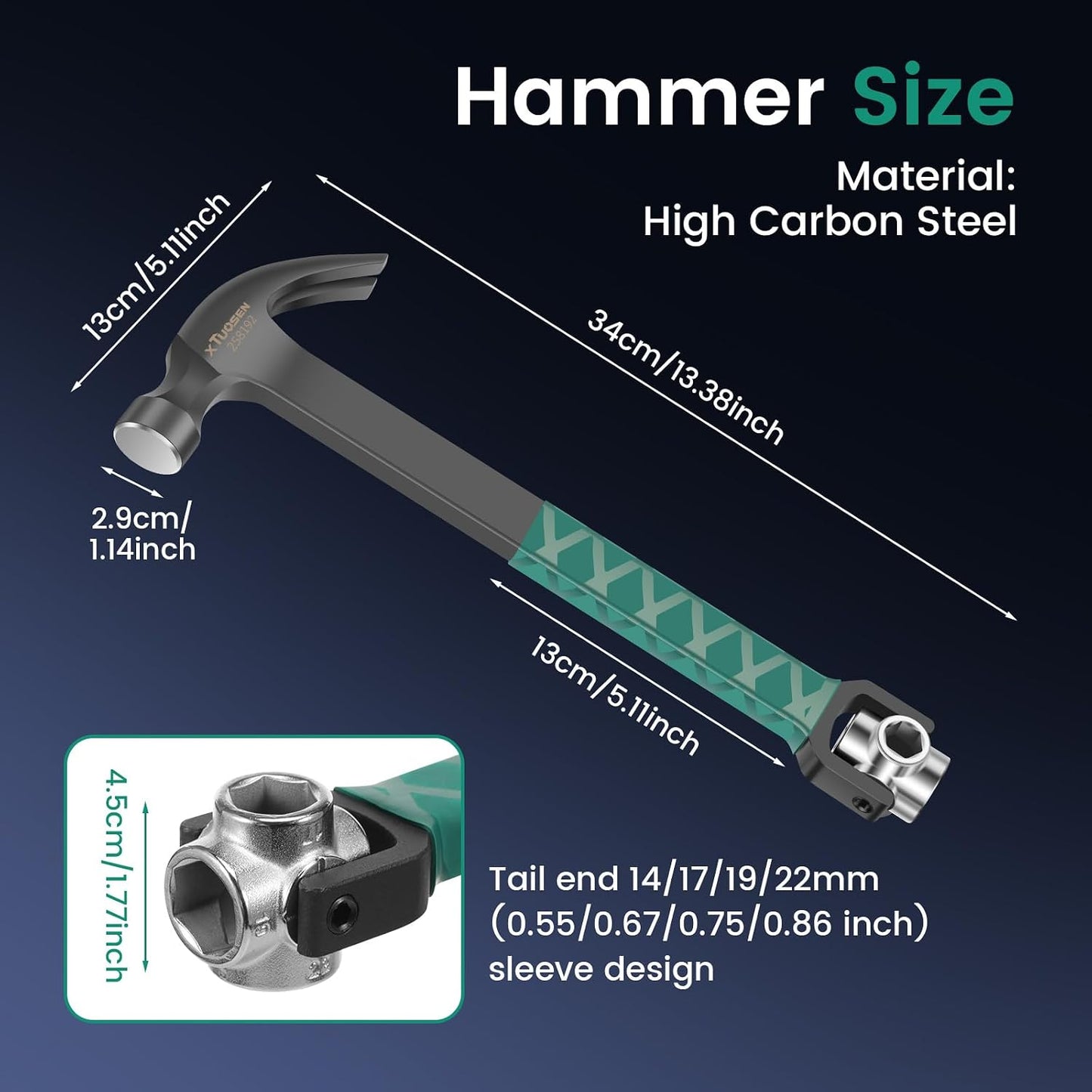 🛠️🛠️Heavy Duty Claw Framing Hammer - 17.5 oz High Carbon Steel Rip Claw Hammer with Side Nail Puller, Milled Face & Shock Absorbing Grip