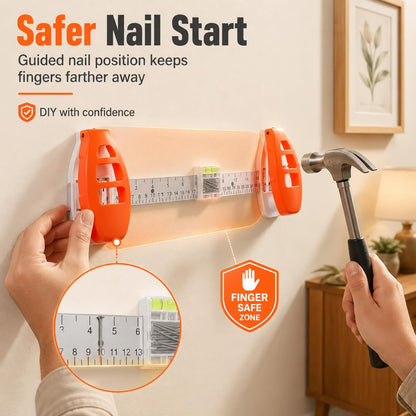 3-in-1 Picture Hanging Tool, Magnetic Nail Hanger with Level Ruler, No Hammer Wall Mount Tool