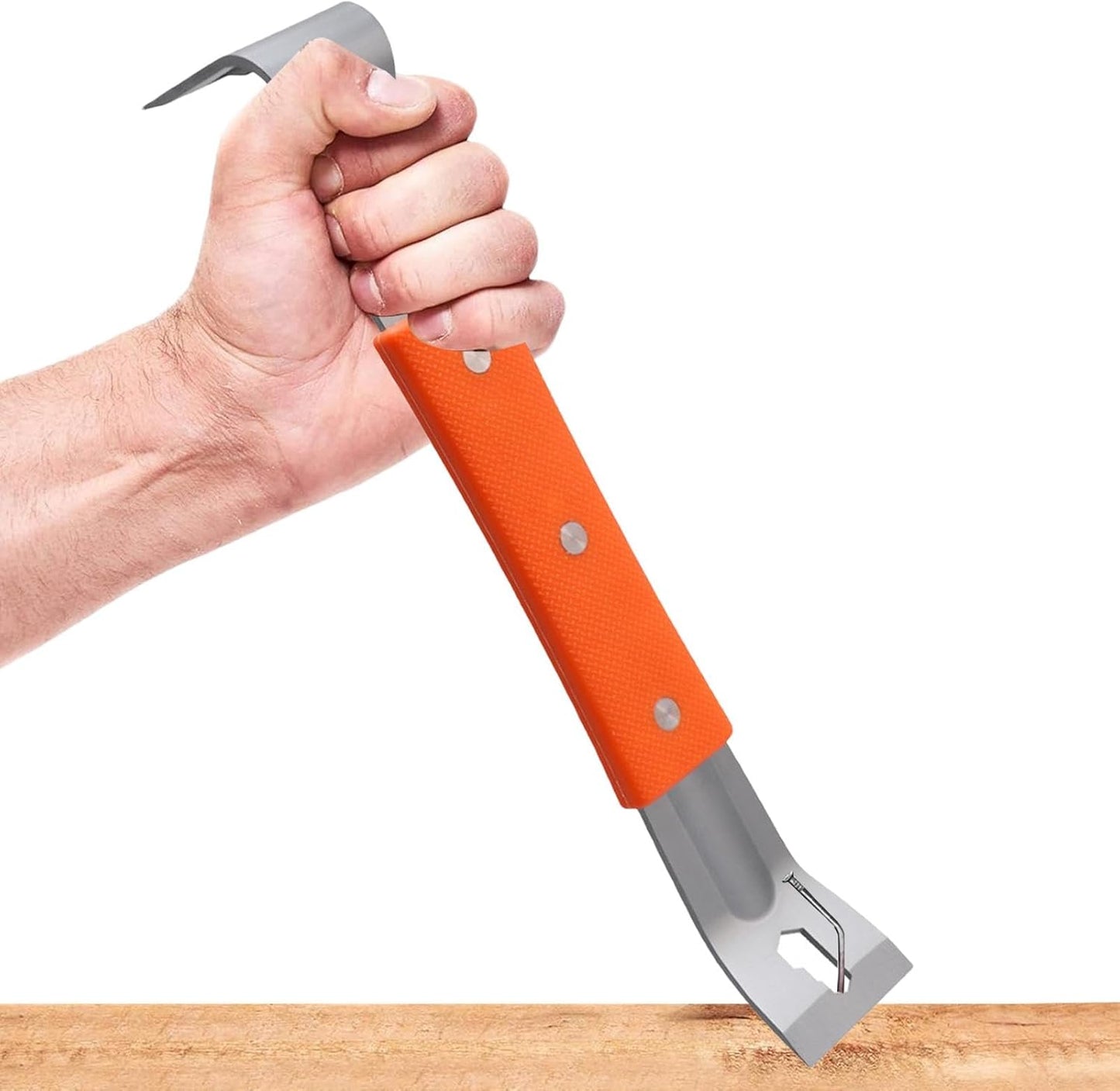 Crow& Pry, Flat Bar with Rubber Handle, Prybar, Baseboard Removal Tool, Stainless Steel Multifunctional Crowbar for Carpenter, Nail Remove
