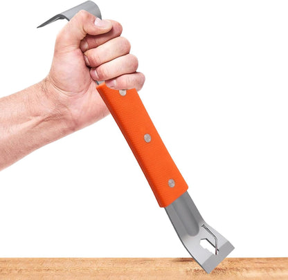 Crow& Pry, Flat Bar with Rubber Handle, Prybar, Baseboard Removal Tool, Stainless Steel Multifunctional Crowbar for Carpenter, Nail Remove