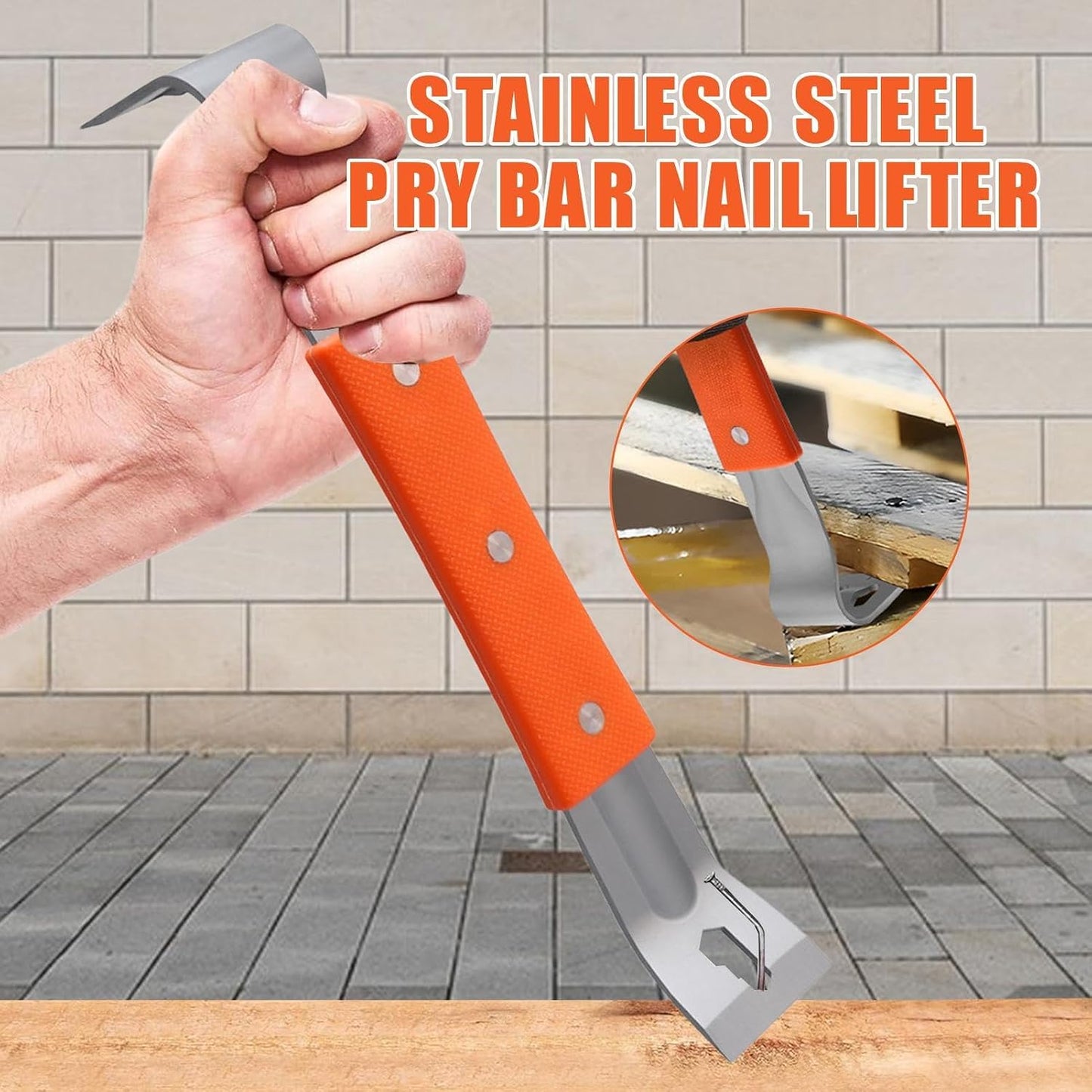 Crow& Pry, Flat Bar with Rubber Handle, Prybar, Baseboard Removal Tool, Stainless Steel Multifunctional Crowbar for Carpenter, Nail Remove