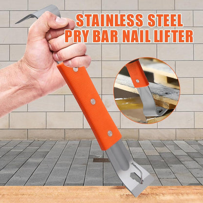 Crow& Pry, Flat Bar with Rubber Handle, Prybar, Baseboard Removal Tool, Stainless Steel Multifunctional Crowbar for Carpenter, Nail Remove