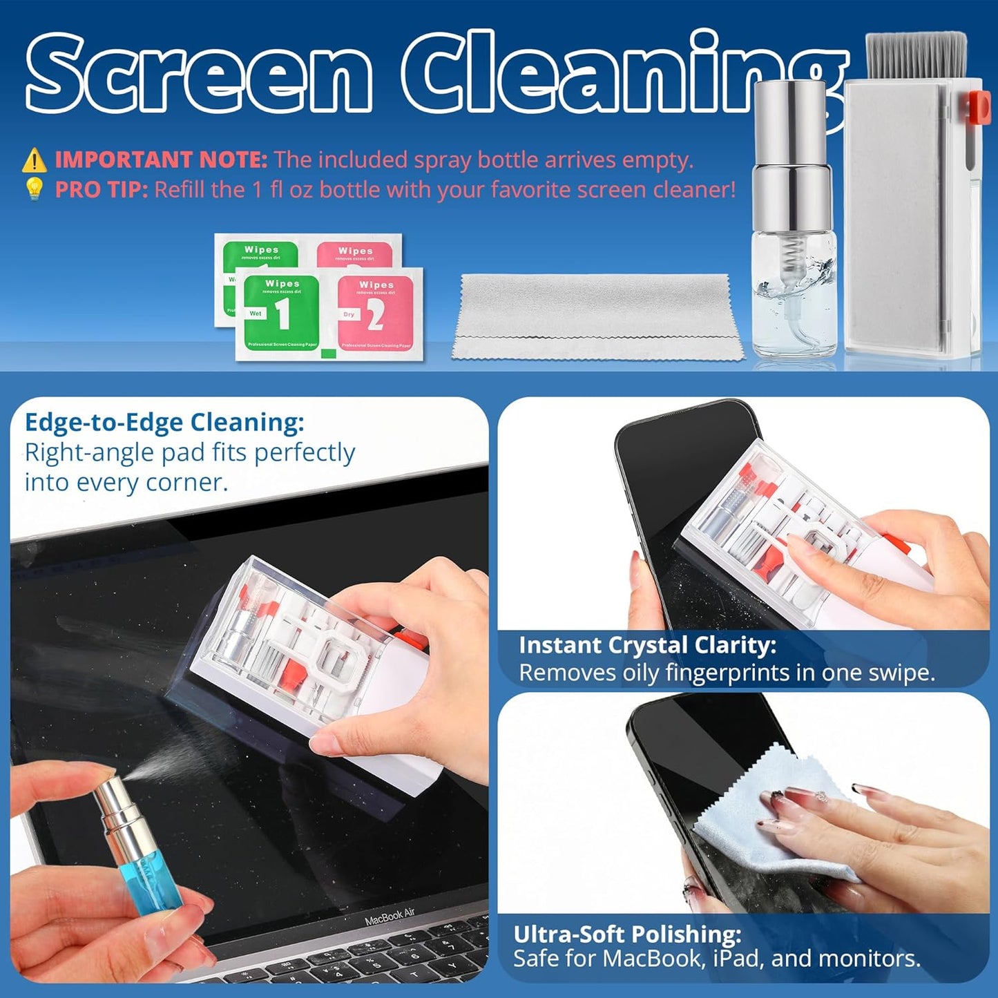Upgraded Keyboard Cleaning Kit, 32PCS Electronics Cleaner Tool with Dust Cleaning Putty, Microfiber Cloth, Wipes-Cleaning Set
