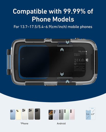 Universal Underwater Phone Case for Snorkeling and Diving Waterproof Housing for Photo & Video Handle Grip for iPhone 7-17 Pro/Pro Max/Plus/Mini, Galaxy S10-S26 Ultra/Plus and Most Phones
