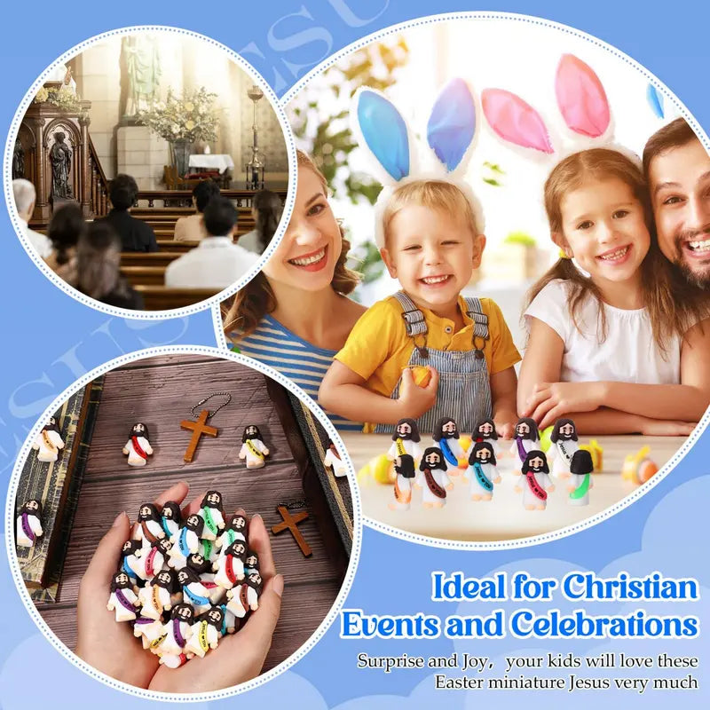 ✨️50PCS Mini Jesus Figures Multicolor Original Design Jesus Loves You Little Christ Rubber Hide and Seek Toys