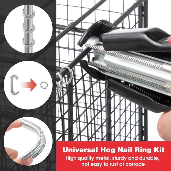 🛠️🛠️Hog Ring Pliers Kits W/ 100 C Clips Staples Tool, Hand Operated Spring Loaded Clamp Fences Tools Farm Animals Nailer Pliers Fastening Bird Chicken Mesh Cage Wire Fencing Household Use