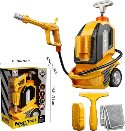 Kids Clean Car Wash Toy Toddler Cleaning Set Car Washing Kit,Powerful Manual Pressure Washer with Scraper,Sponge,Rag