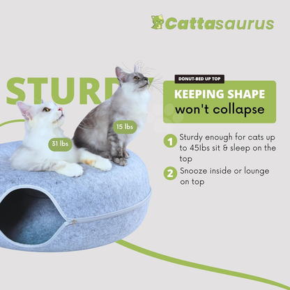 🐱🐱Cat Cave Donut for Multiple & Large Cats up to 30-45 lbs, 3-in-1 Self Warming Cat Bed, Tunnel & Scratcher