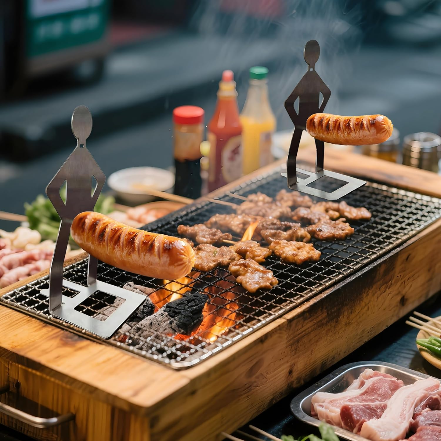 6 PCS Funny BBQ Stand Man Hot Dog Holder,Reusable Stainless Steel Hotdog and Sausage Stand