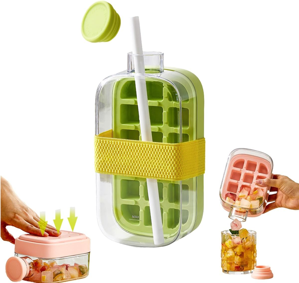 🧊2in1 Touch Free Ice Cube Tray Water Bottle Come Easy To Take Ice By Pressing Suitable