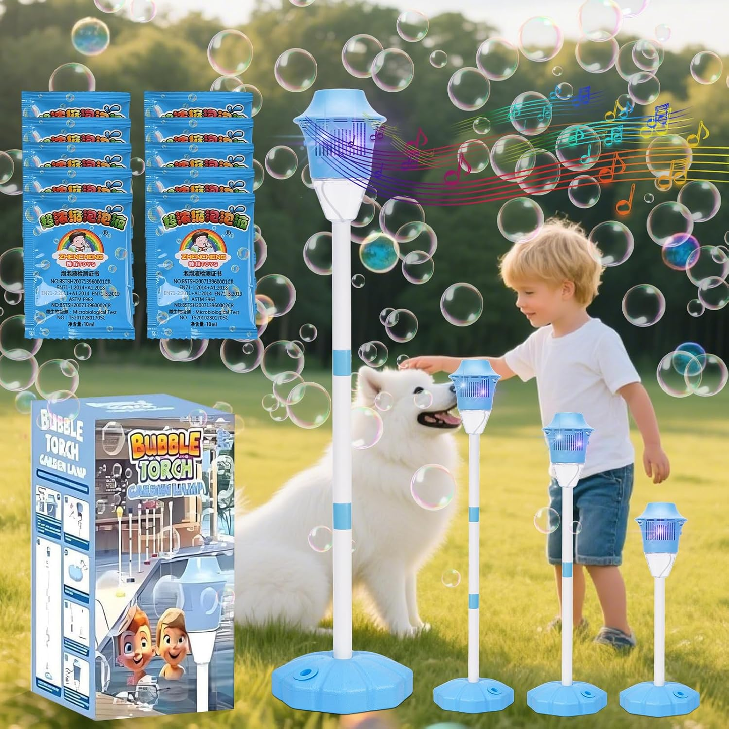 ✨️✨️Torch Bubble Machine Maker Stand, Adjustable Height Magical Bubble Torch Garden Lamp Rechargeable Automatic Endless Bubble Fun