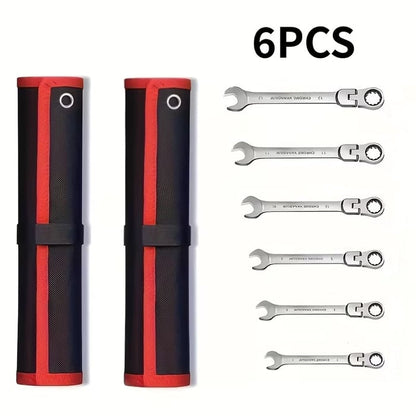 🛠️🛠️VEVOR 6-Piece Multifunctional Flex-Head Ratcheting Wrench Set, Metric 6mm-11 mm, 72 Teeth Cr-V Steel Flexible Combination Wrench Set, Car & Automotive Tools with Roll Up Pouch