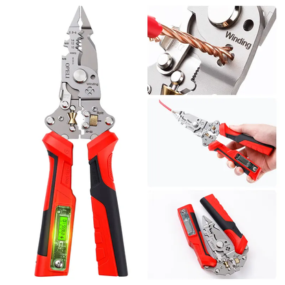 🛠️🛠️16 in 1 Wire Stripper Twister forCutting and Pulling Wires, Voltage Tester Pliers, Cable Scissors, 12V to250V Live,Null,Hot Wire Judgment ACDC, Audible and Flashing LED Alarms