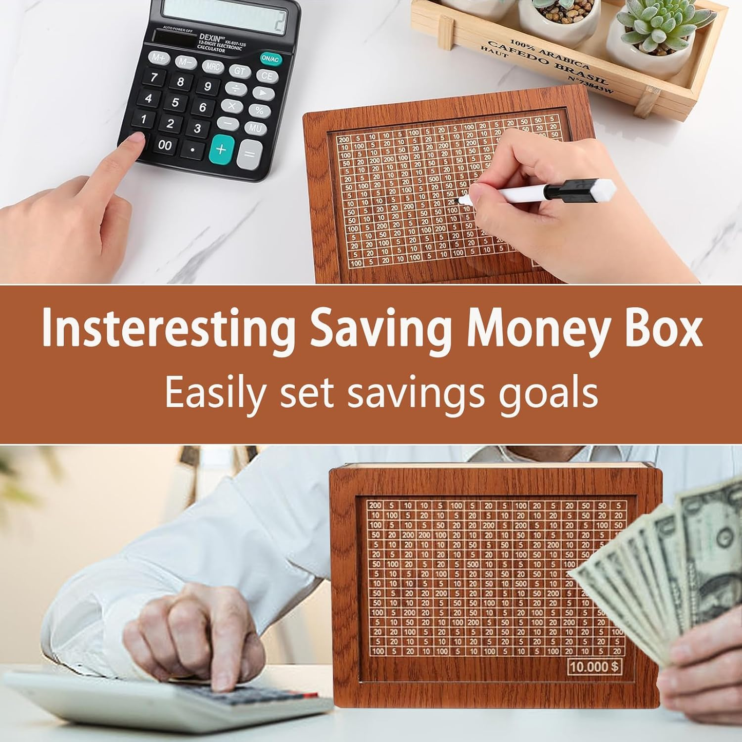 💰️💰️Cash Vault Wooden Savings Box,Wooden Money Box with Target and Numbers,Piggy Bank for Child Adults