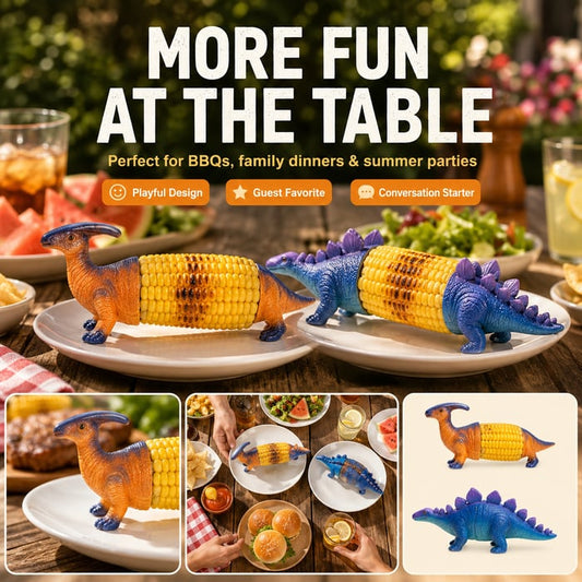 🔥Dinosaur Corn Holders for Corn On The Cob - Funny Corn Cob Holder for Kids and Adults with Stainless Steel Prongs