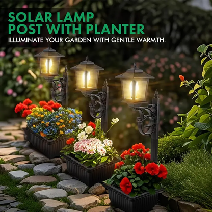 Solar Post Light With Planter, 2 In 1 Outdoor Solar Post Light For Porch Front Door Patio Roadside Decoration