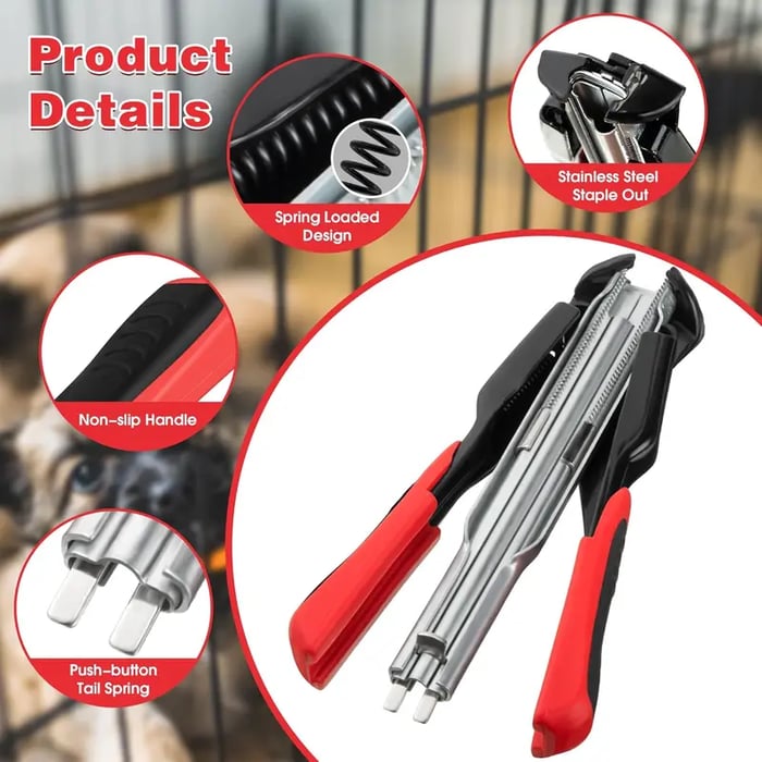 🛠️🛠️Hog Ring Pliers Kits W/ 100 C Clips Staples Tool, Hand Operated Spring Loaded Clamp Fences Tools Farm Animals Nailer Pliers Fastening Bird Chicken Mesh Cage Wire Fencing Household Use
