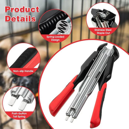 🛠️🛠️Hog Ring Pliers Kits W/ 100 C Clips Staples Tool, Hand Operated Spring Loaded Clamp Fences Tools Farm Animals Nailer Pliers Fastening Bird Chicken Mesh Cage Wire Fencing Household Use
